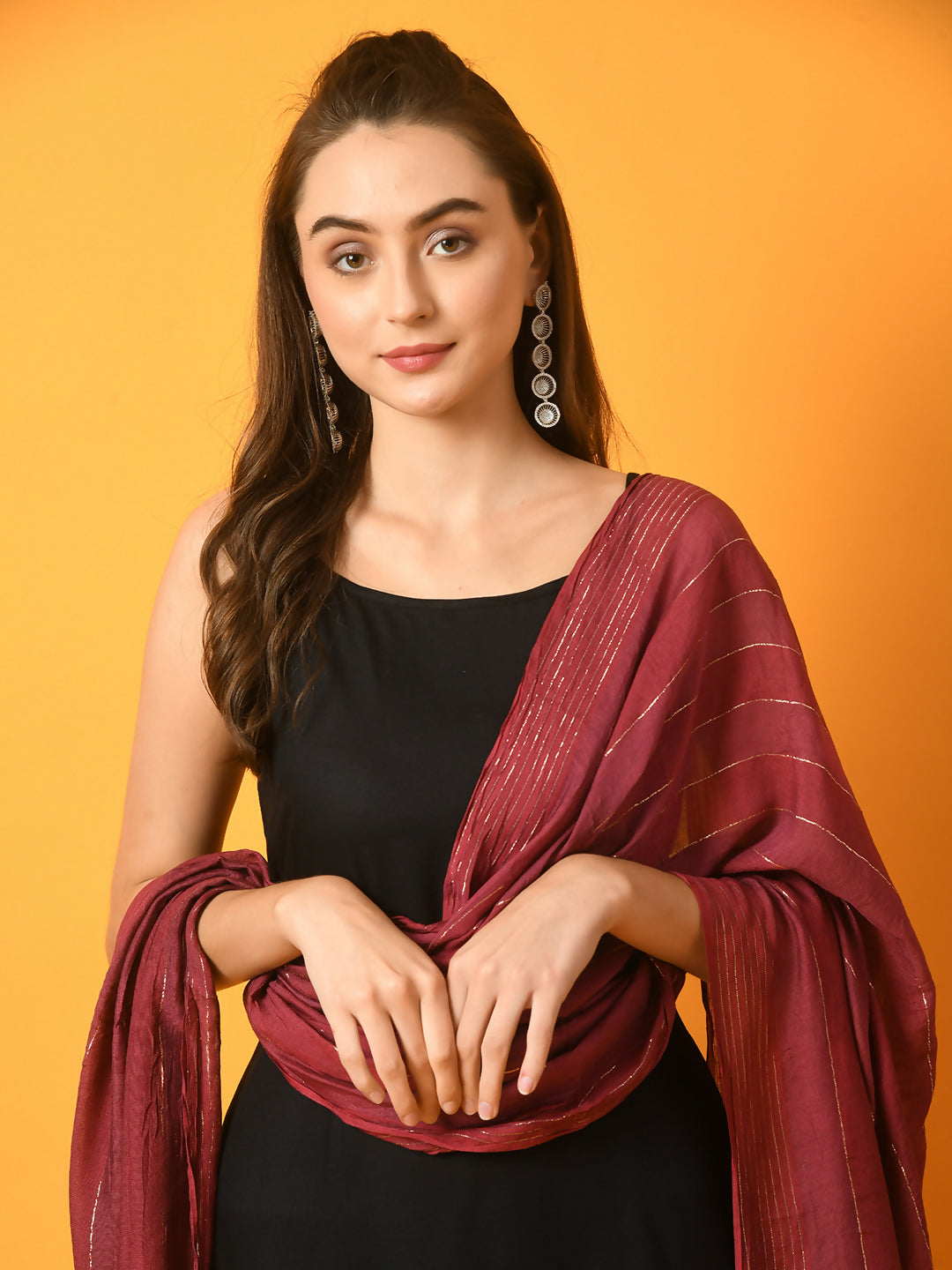 Myshka Women's Black Solid Anarkali Party Kurta Set With Dupatta