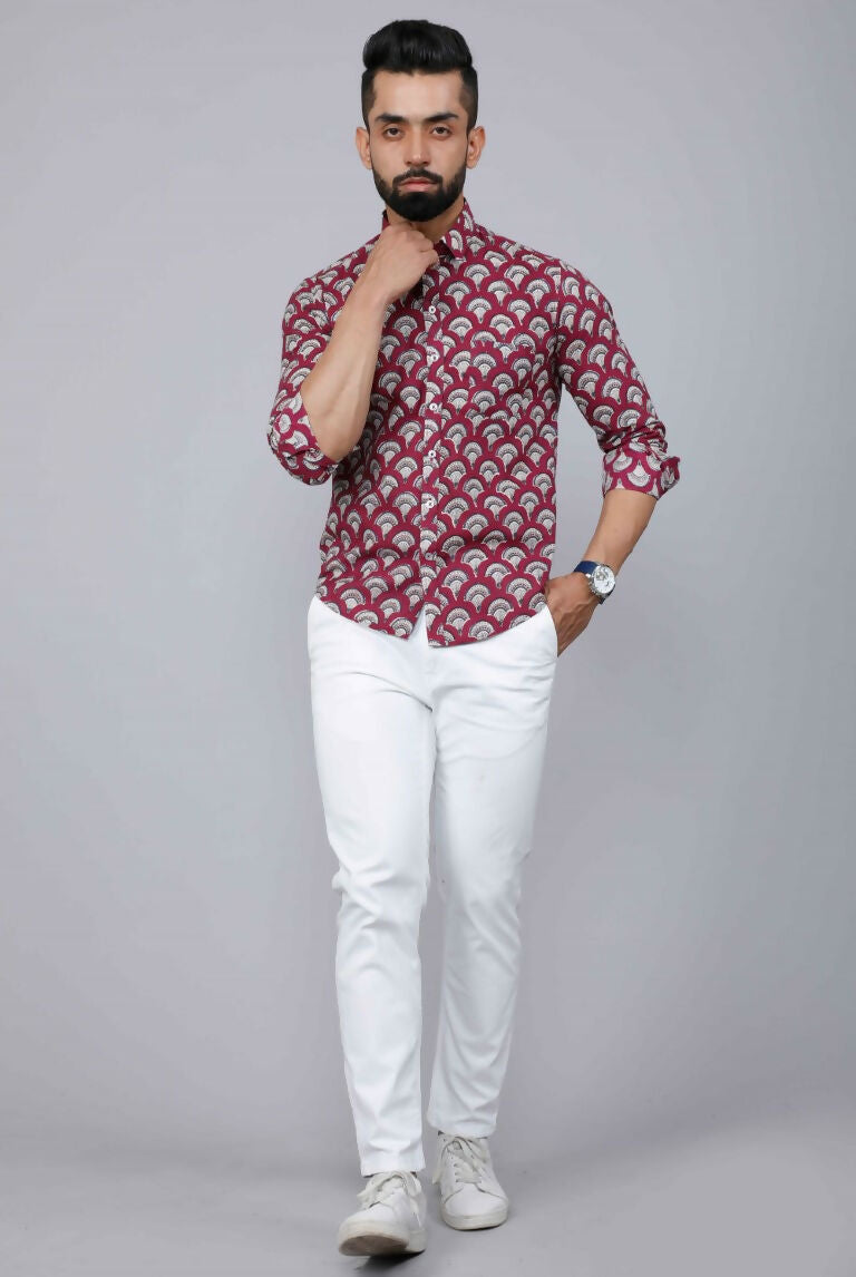 Miravan Men's Cotton Maroon Floral Printed Slim Fit Shirt