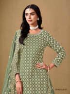 Anaita Dark Magenta Embroidered Chinon Silk Stitched Sharara Suit - Distacart
