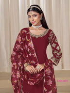 Anaita Blood-Red Premium Embroidered Roman Silk Salwar Suit - Distacart