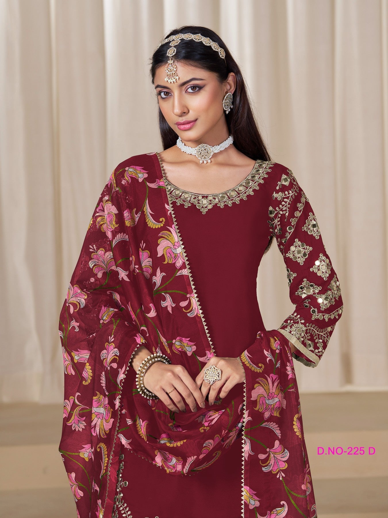 Anaita Blood-Red Premium Embroidered Roman Silk Salwar Suit - Distacart