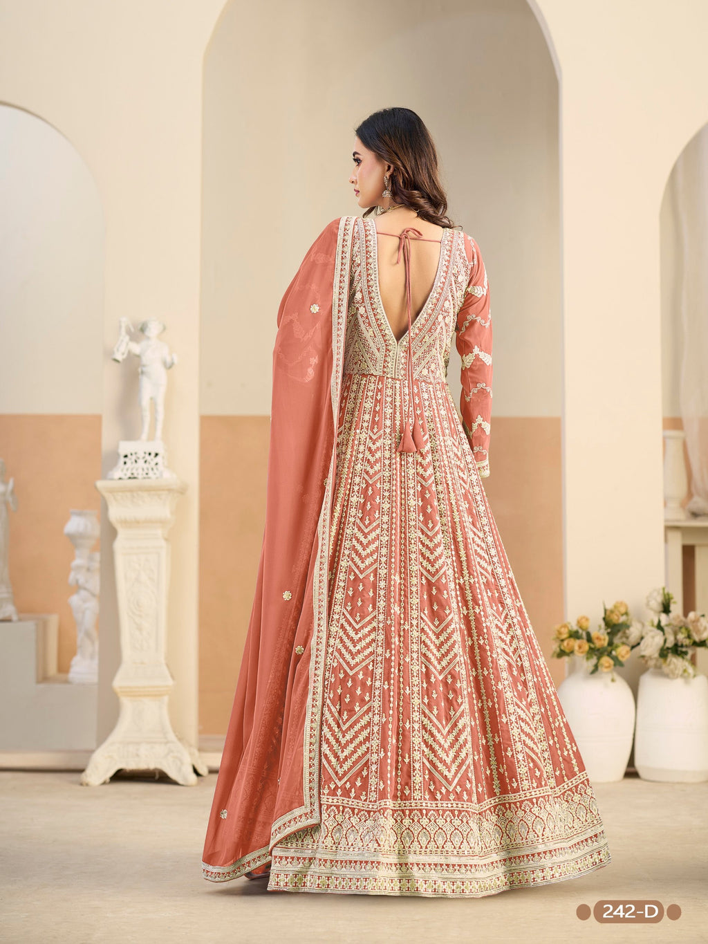 Anaita Light Orange Heavy Embroidered Faux Georgette Anarkali Suit With Salwar - Distacart