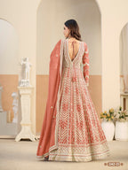 Anaita Light Orange Heavy Embroidered Faux Georgette Anarkali Suit With Salwar - Distacart