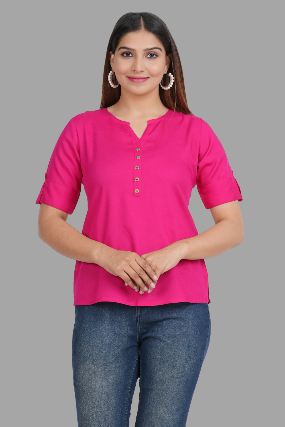 House of RP Women's Pink Rayon Solid Casual Tunic