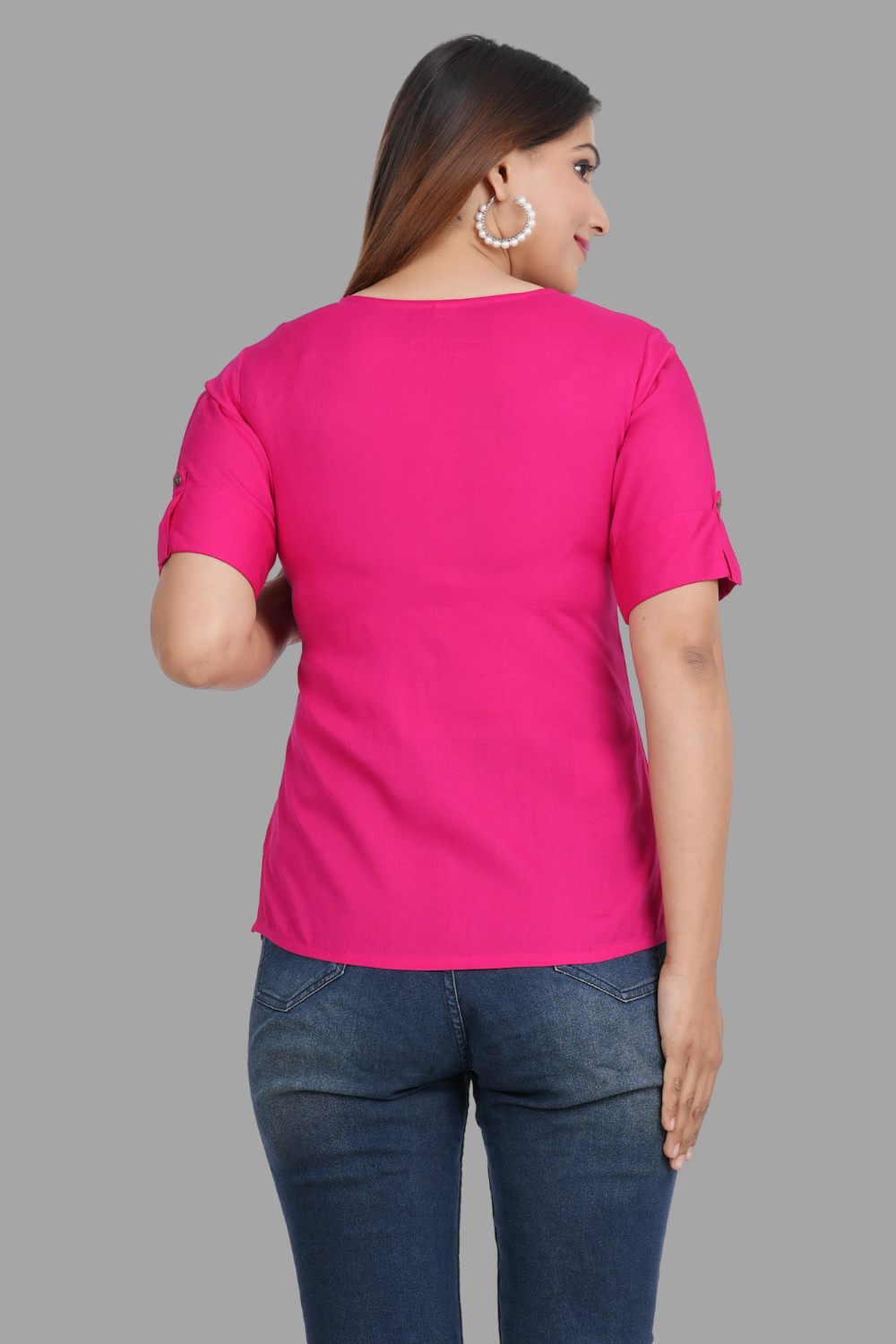 House of RP Women's Pink Rayon Solid Casual Tunic