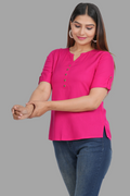 House of RP Women's Pink Rayon Solid Casual Tunic