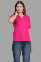 House of RP Women's Pink Rayon Solid Casual Tunic