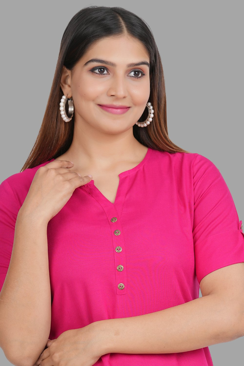House of RP Women's Pink Rayon Solid Casual Tunic