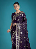 Monjolika Fashion Traditional Purple Woven Banarasi Satin Silk Saree - Distacart