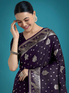 Monjolika Fashion Traditional Purple Woven Banarasi Satin Silk Saree - Distacart