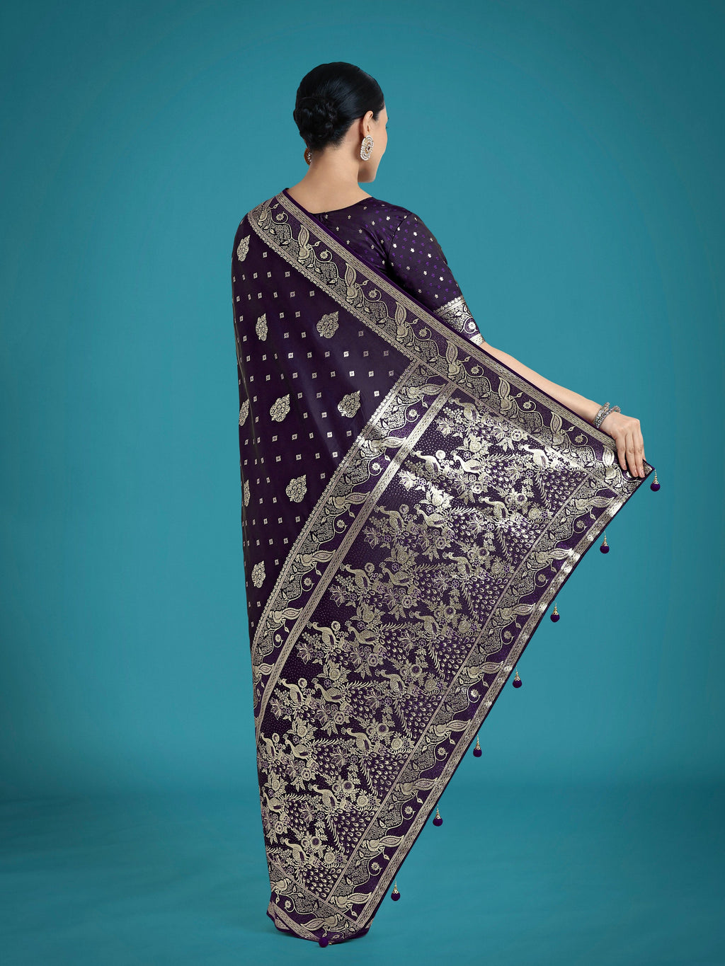 Monjolika Fashion Traditional Purple Woven Banarasi Satin Silk Saree - Distacart