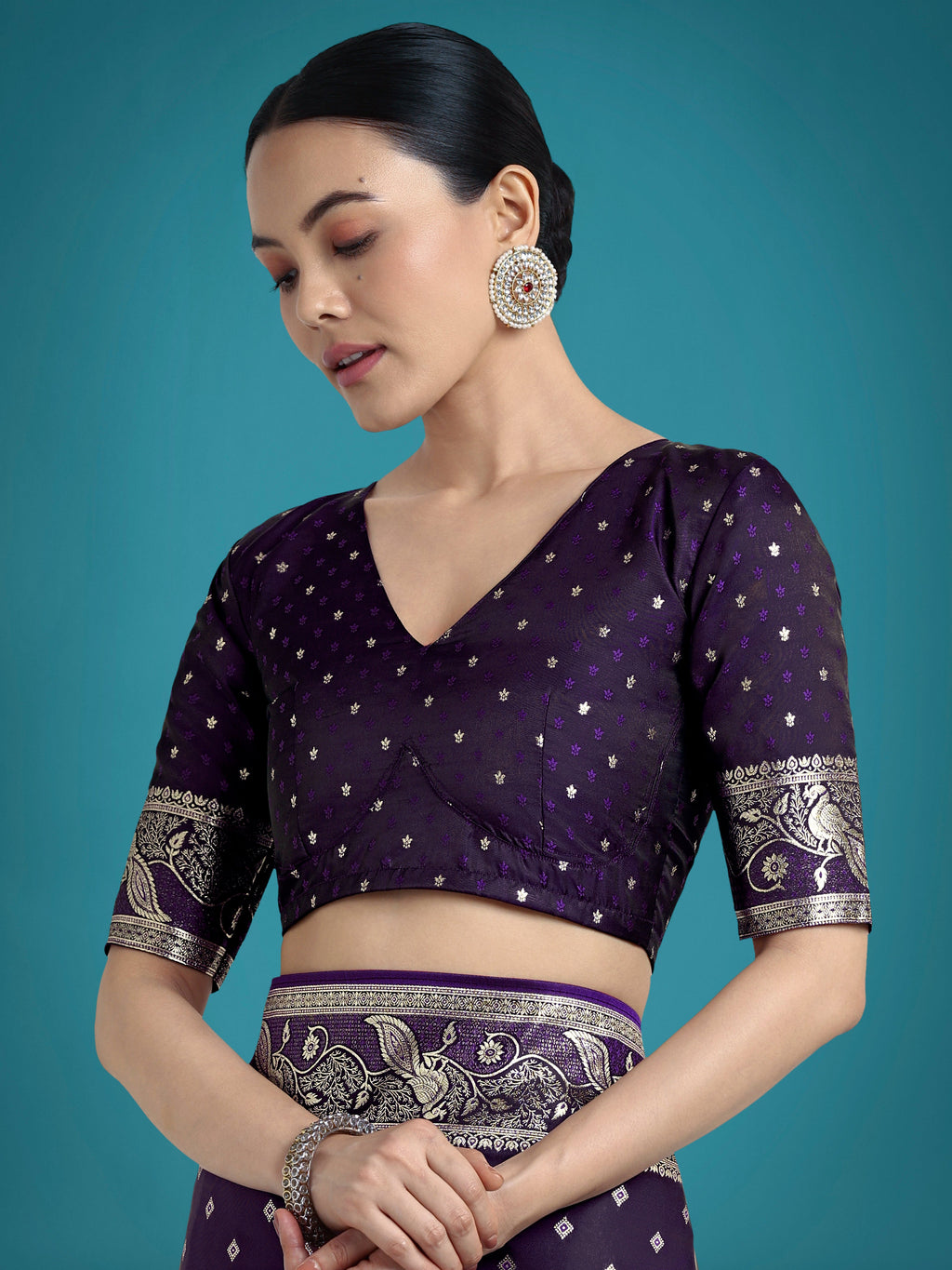 Monjolika Fashion Traditional Purple Woven Banarasi Satin Silk Saree - Distacart