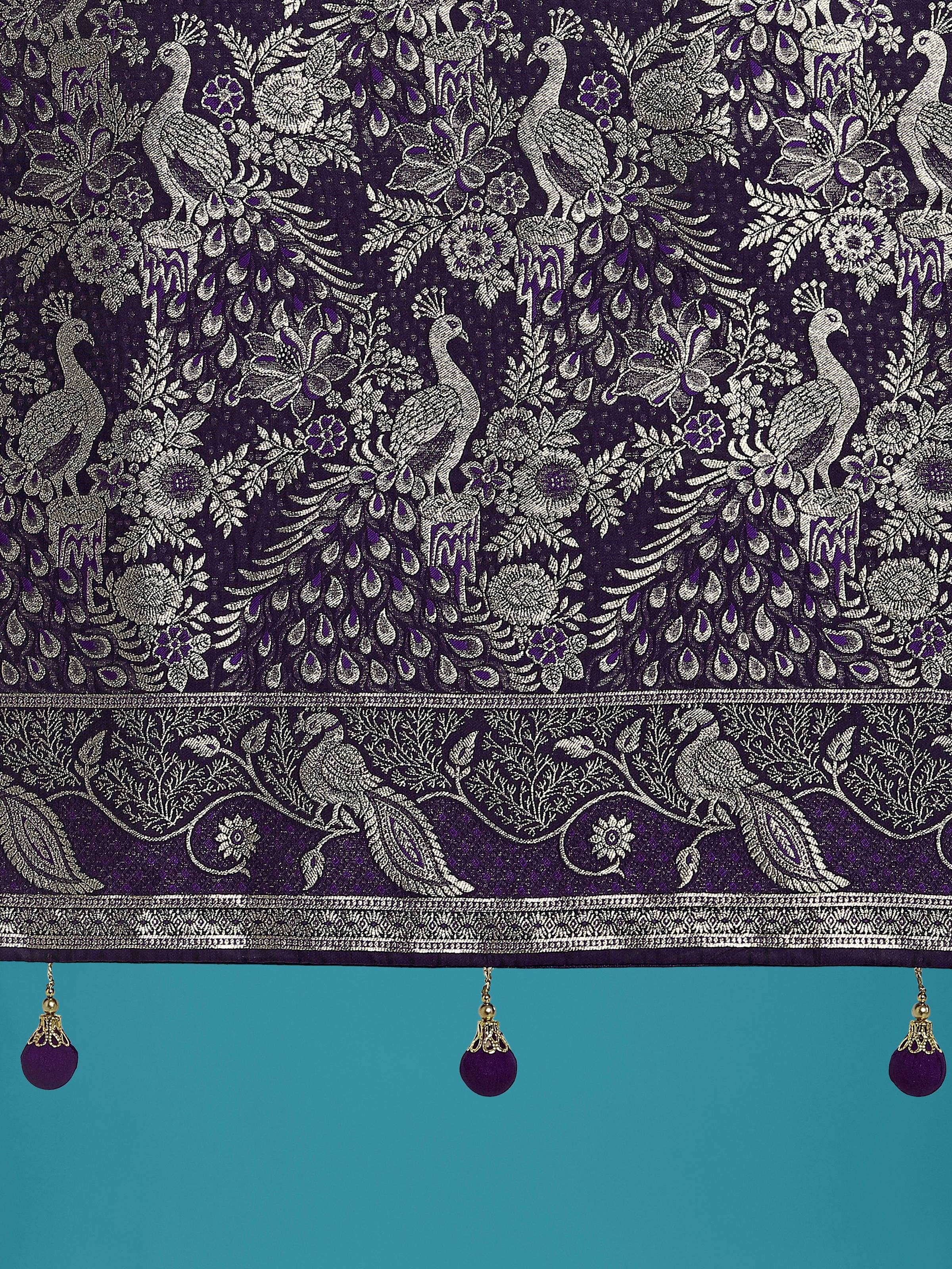 Monjolika Fashion Traditional Purple Woven Banarasi Satin Silk Saree - Distacart
