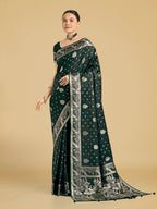 Monjolika Fashion Traditional Dark Geen Woven Banarasi Satin Silk Saree - Distacart