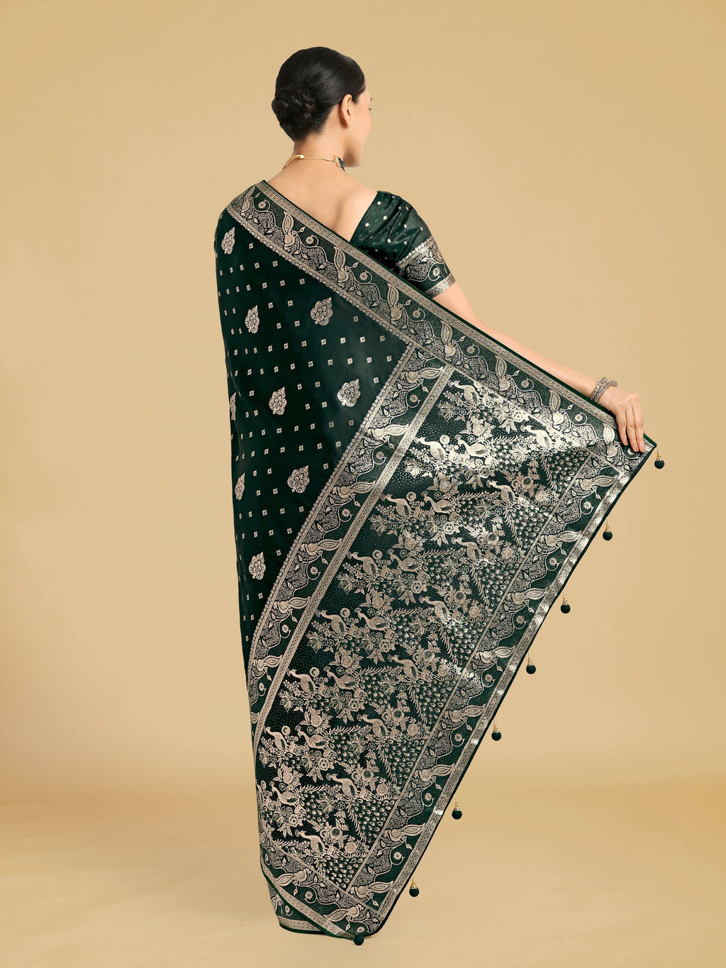 Monjolika Fashion Traditional Dark Geen Woven Banarasi Satin Silk Saree - Distacart