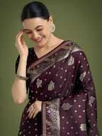 Monjolika Fashion Traditional Wine Woven Banarasi Satin Silk Saree - Distacart