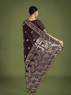 Monjolika Fashion Traditional Wine Woven Banarasi Satin Silk Saree - Distacart