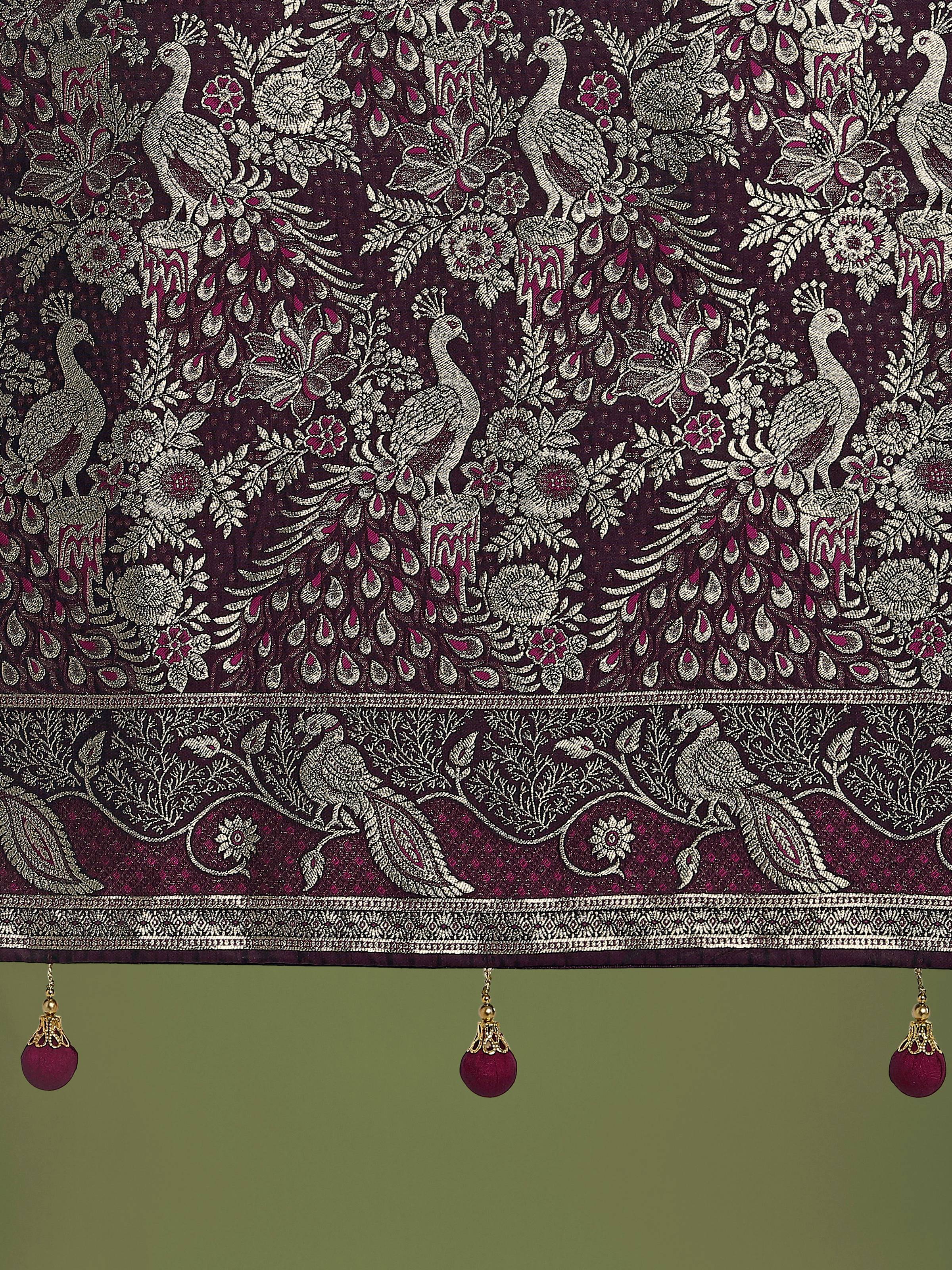 Monjolika Fashion Traditional Wine Woven Banarasi Satin Silk Saree - Distacart