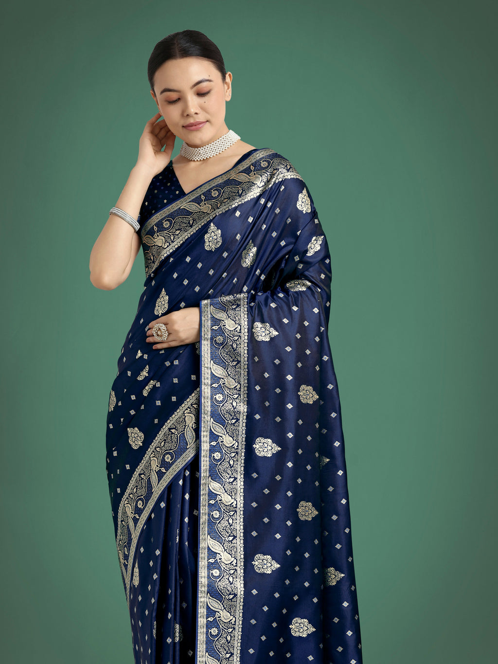 Monjolika Fashion Traditional Blue Woven Banarasi Satin Silk Saree - Distacart