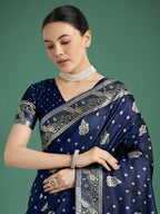 Monjolika Fashion Traditional Blue Woven Banarasi Satin Silk Saree - Distacart