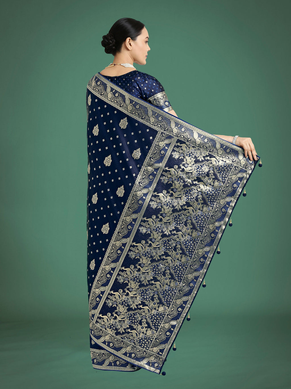 Monjolika Fashion Traditional Blue Woven Banarasi Satin Silk Saree - Distacart