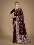 Monjolika Fashion Traditional Maroon Woven Banarasi Satin Silk Saree - Distacart