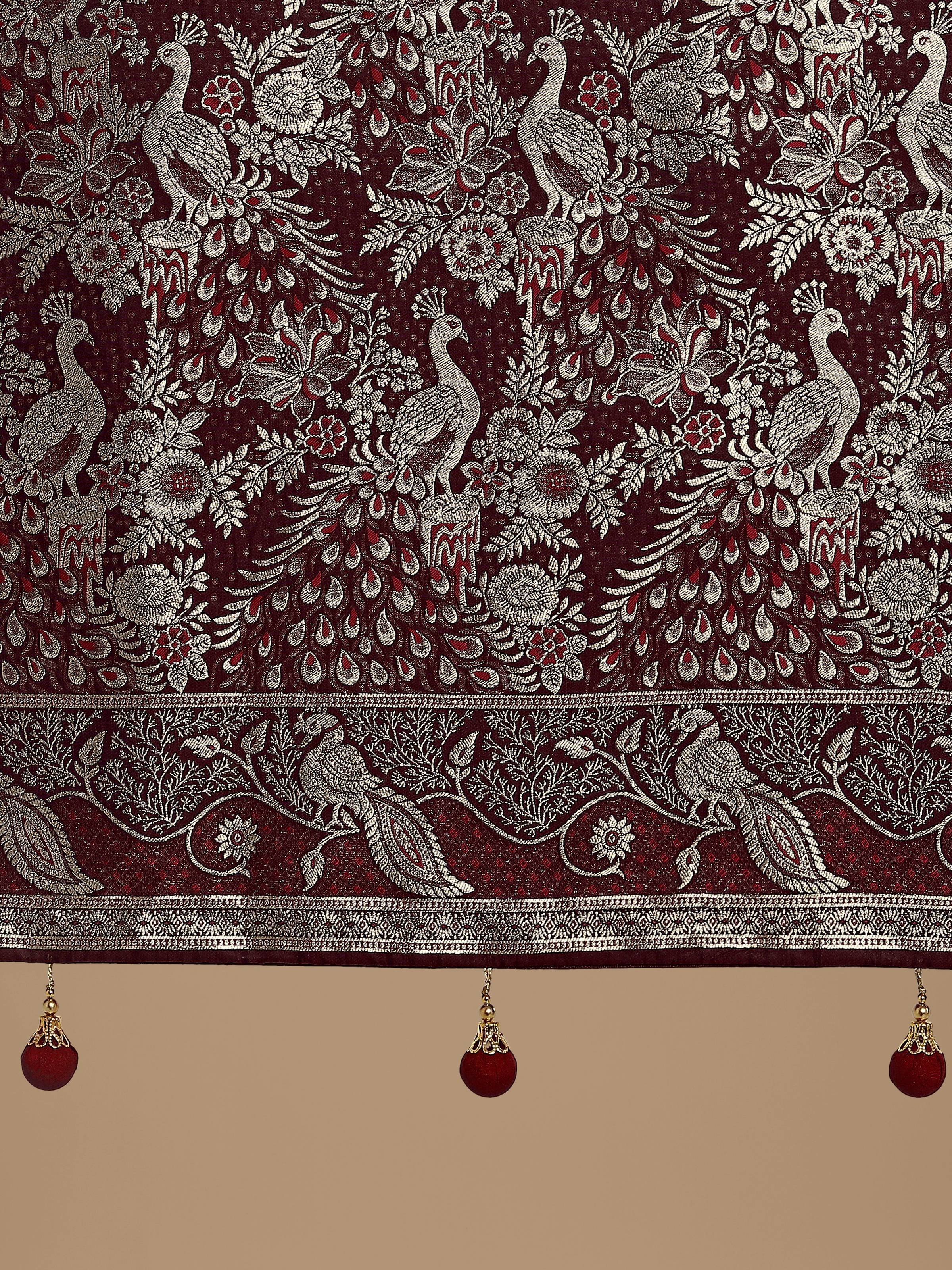 Monjolika Fashion Traditional Maroon Woven Banarasi Satin Silk Saree - Distacart