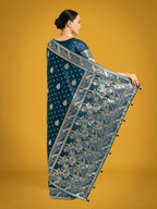 Monjolika Fashion Traditional Aqua blue Woven Banarasi Satin Silk Saree - Distacart