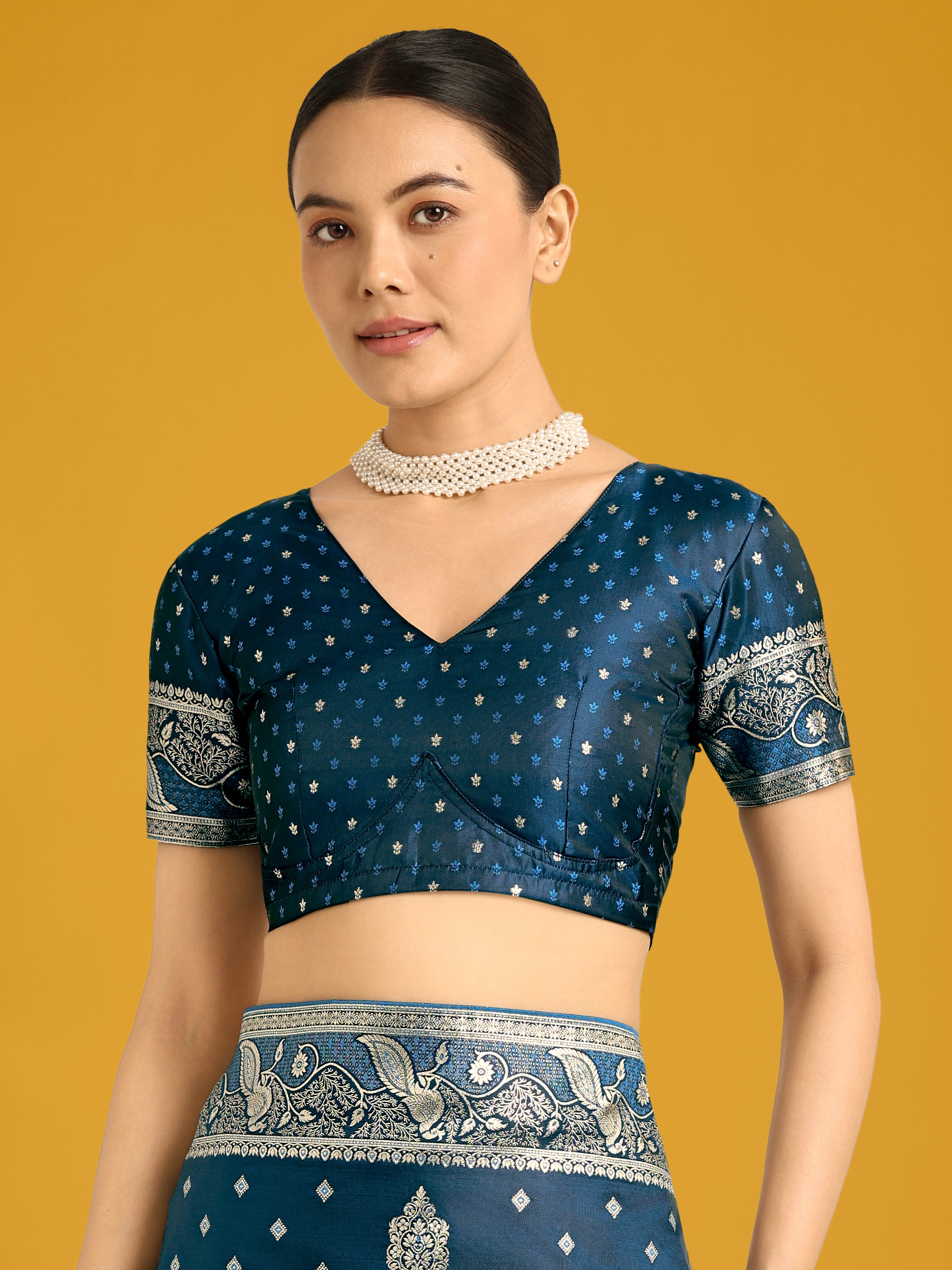 Monjolika Fashion Traditional Aqua blue Woven Banarasi Satin Silk Saree - Distacart