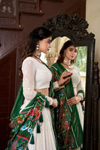 Lorenvalley Fashion White Georgette Lucknowi Paper Mirror Work Lehenga Choli with Dupatta