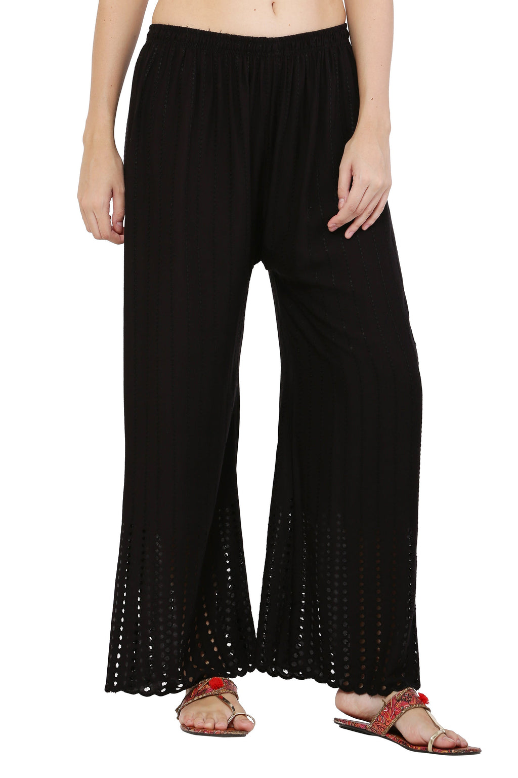 PAVONINE Black Color Goti Aari Work Rayon Fabric Palazzo For Women - Distacart