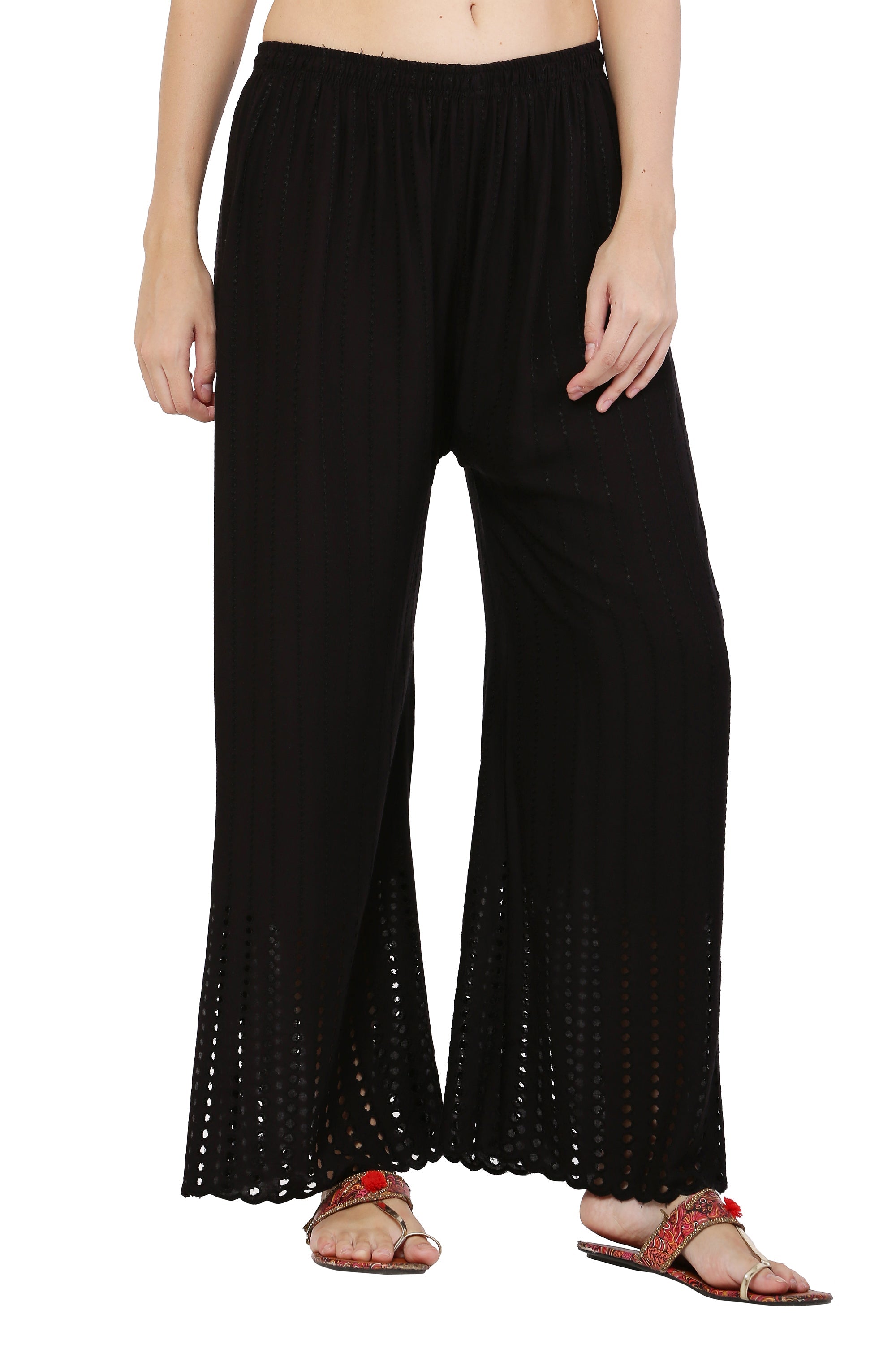 PAVONINE Black Color Goti Aari Work Rayon Fabric Sharara For Women - Distacart