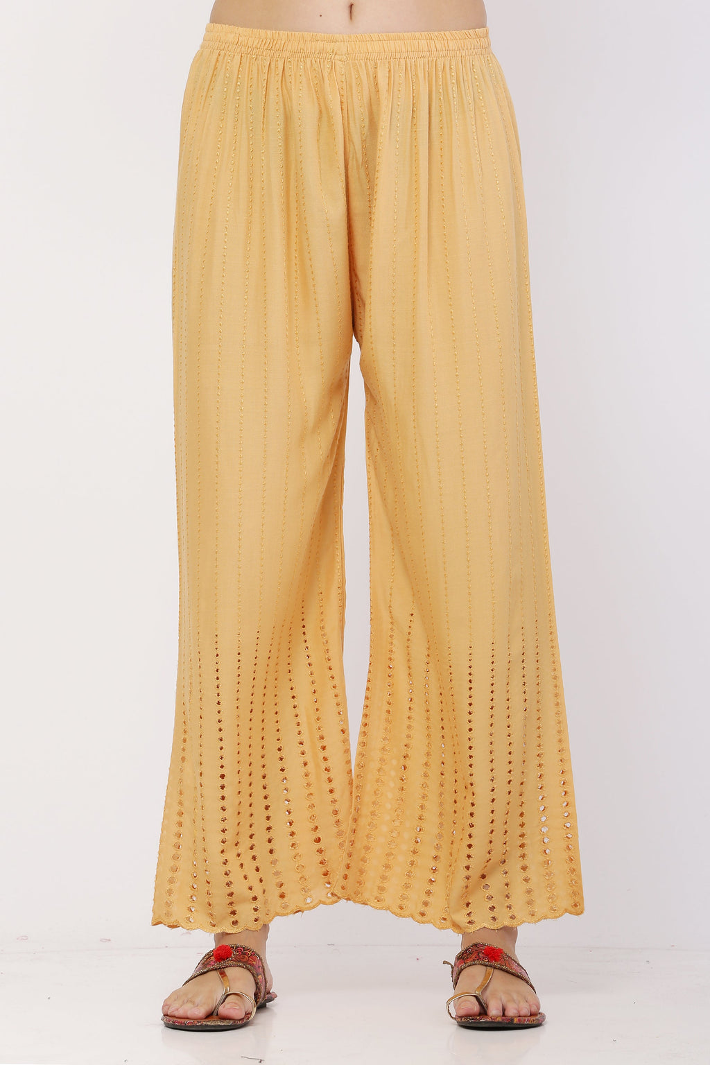 PAVONINE Beige Color Goti Aari Work Rayon Fabric Sharara For Women - Distacart