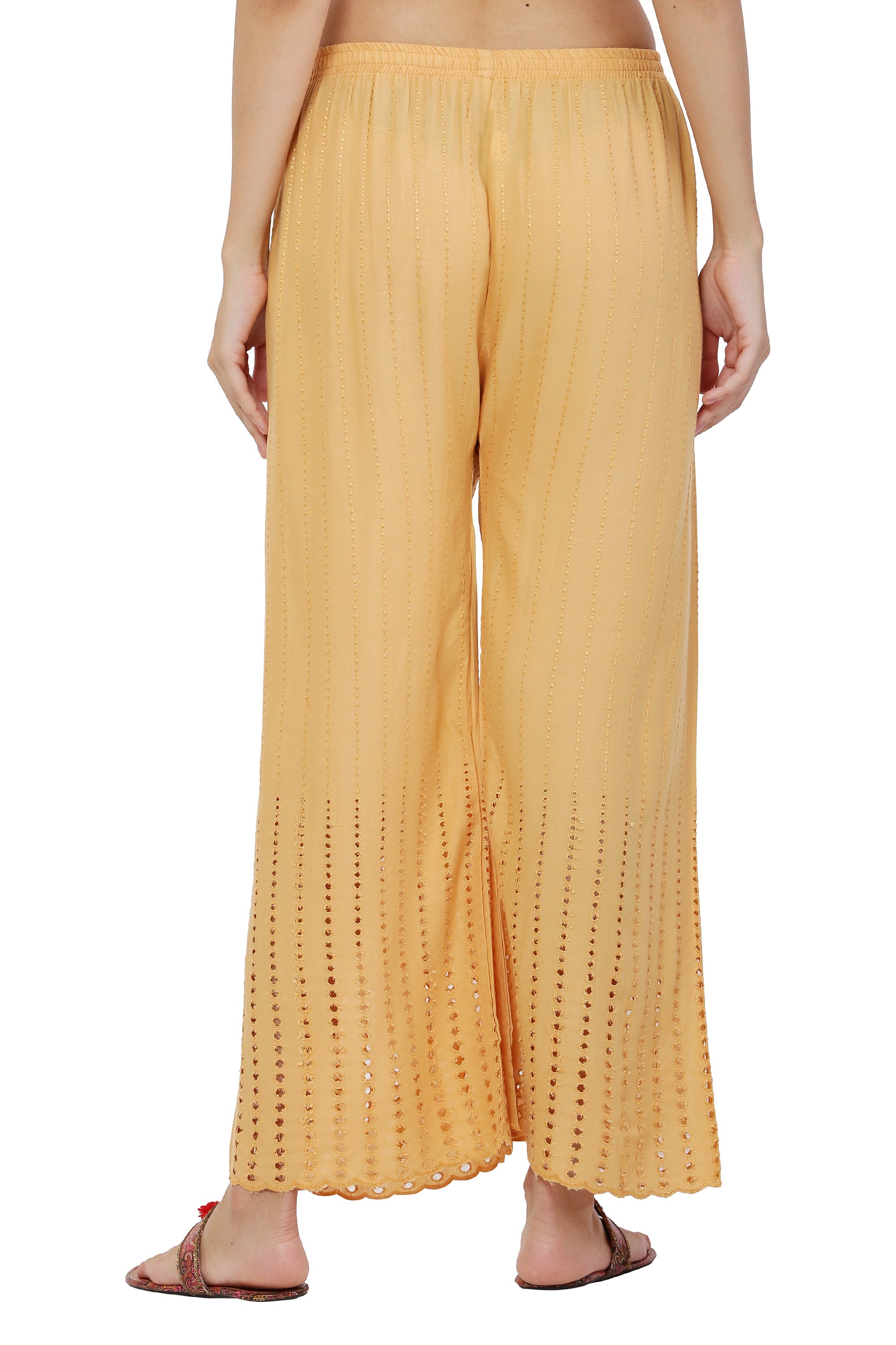 PAVONINE Beige Color Goti Aari Work Rayon Fabric Palazzo For Women - Distacart