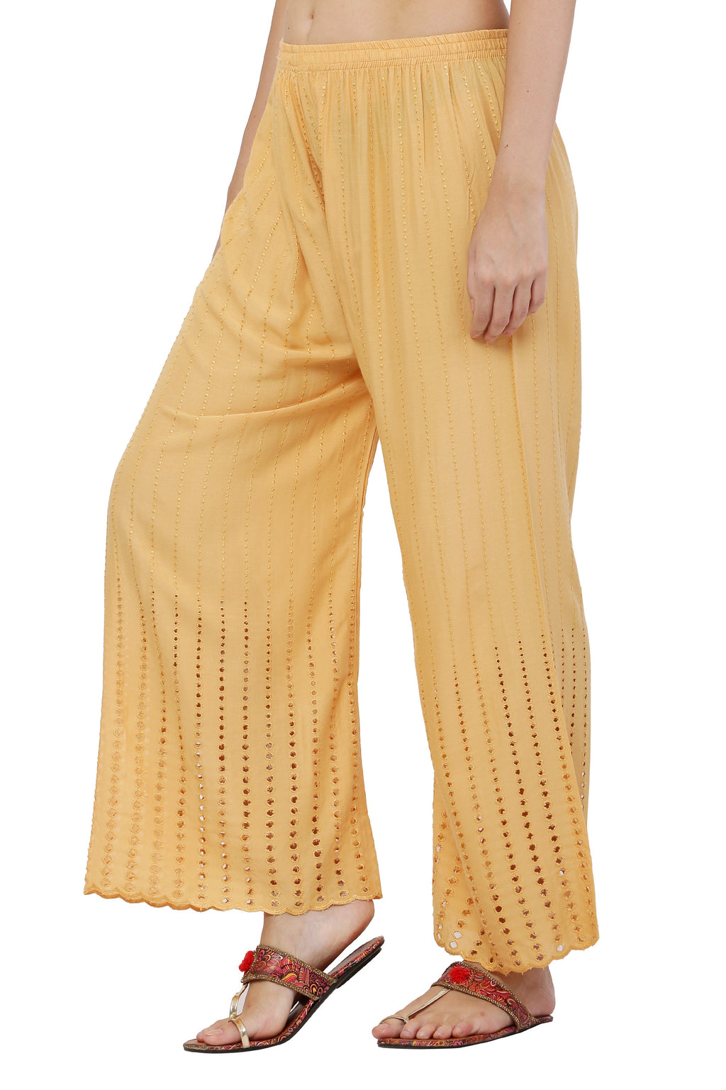 PAVONINE Beige Color Goti Aari Work Rayon Fabric Sharara For Women - Distacart