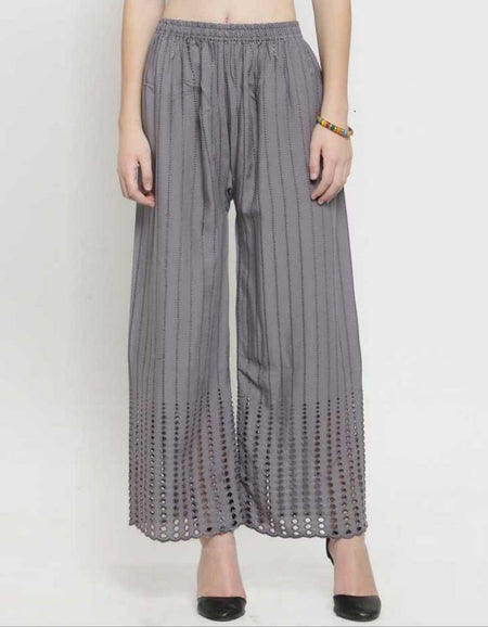 PAVONINE Grey Color Goti Aari Work Rayon Fabric Palazzo For Women