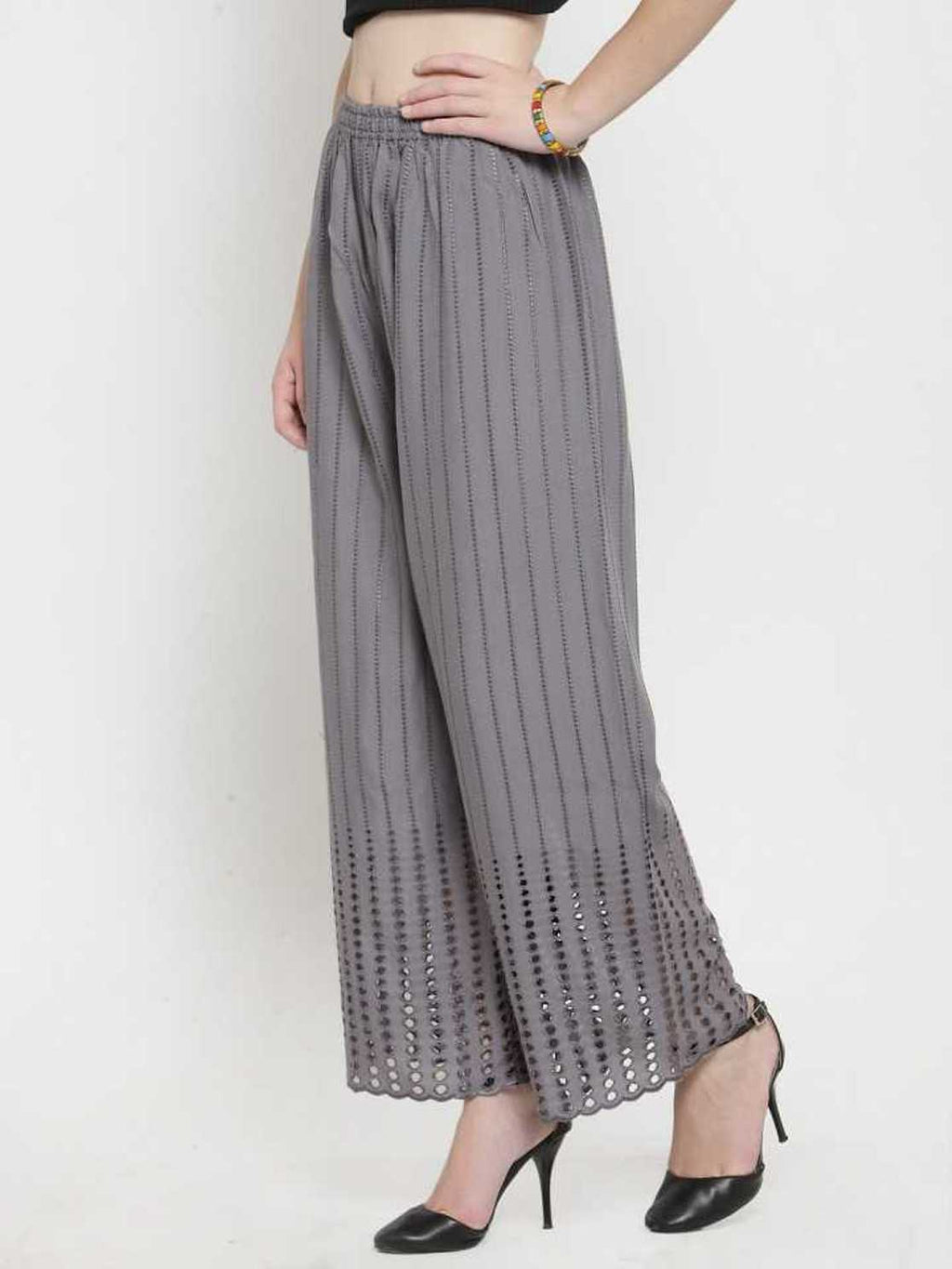 PAVONINE Grey Color Goti Aari Work Rayon Fabric Sharara For Women - Distacart