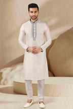 Raivat Ethnic Banarasi Art Silk Mirror Work Kurta Pajama In Off White Colour - Distacart