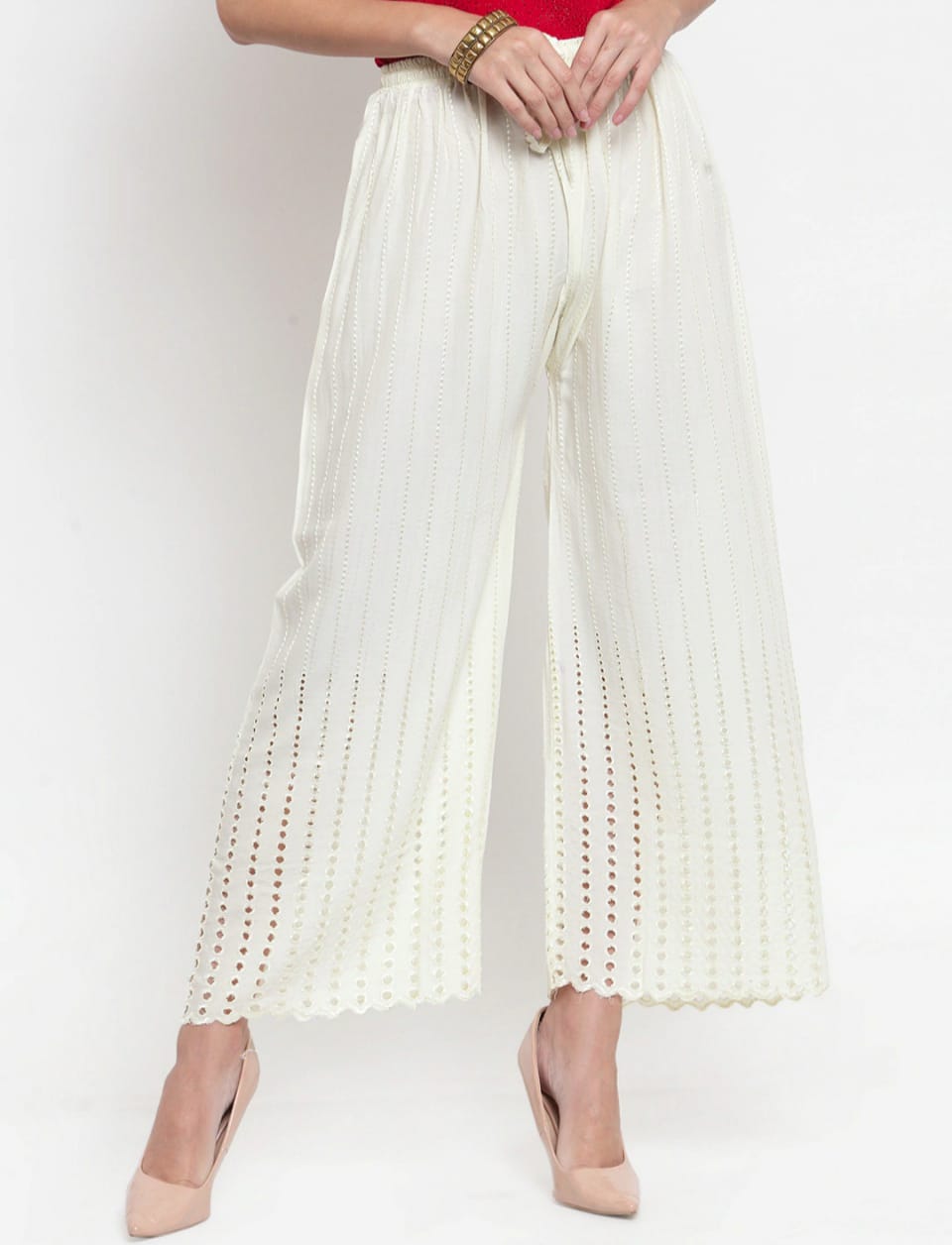 PAVONINE Off-White Color Goti Aari Work Rayon Fabric Sharara For Women - Distacart
