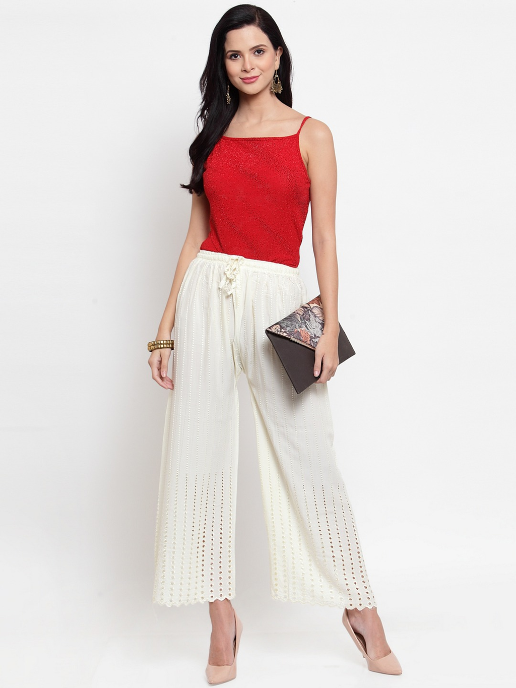 PAVONINE Off-White Color Goti Aari Work Rayon Fabric Sharara For Women - Distacart