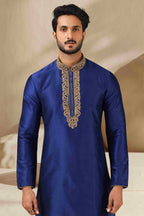 Raivat Ethnic Banarasi Art Silk Mirror Work Kurta Pajama In Blue Colour - Distacart