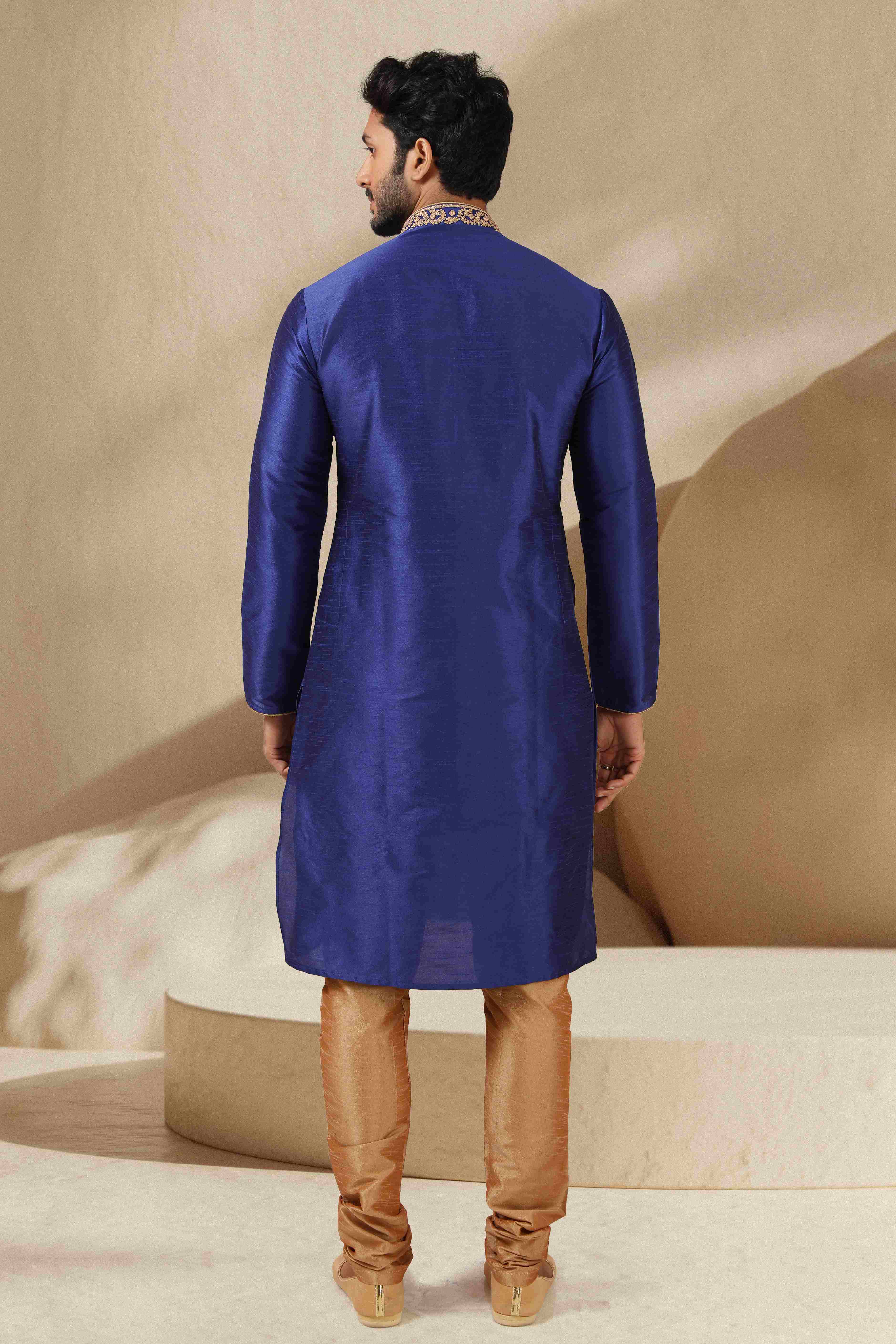 Raivat Ethnic Banarasi Art Silk Mirror Work Kurta Pajama In Blue Colour - Distacart