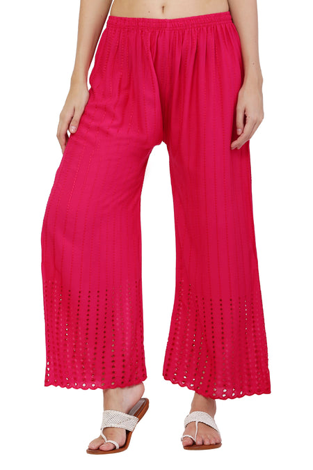 PAVONINE Rani Color Goti Aari Work Rayon Fabric Palazzo For Women