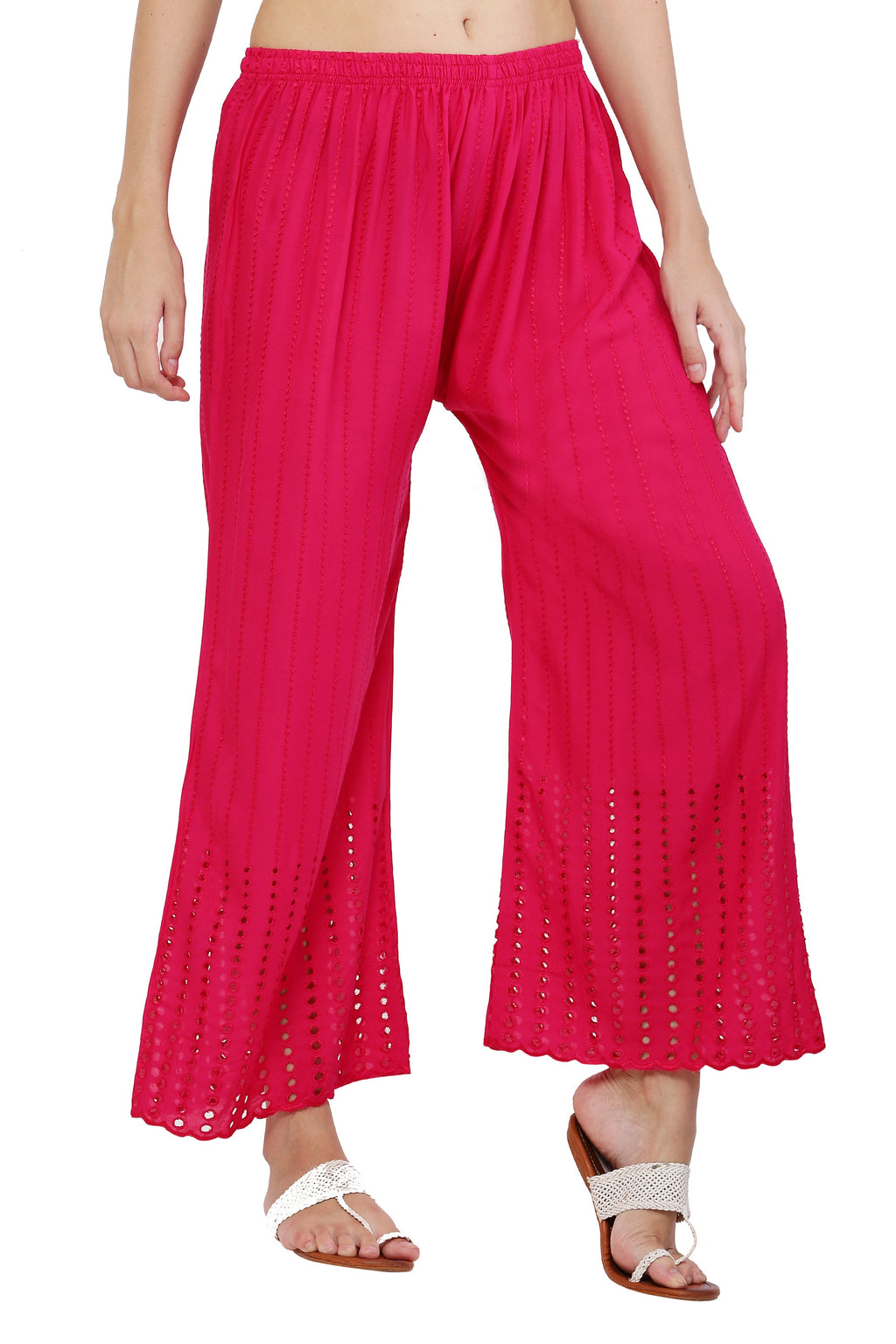 PAVONINE Rani Color Goti Aari Work Rayon Fabric Palazzo For Women - Distacart