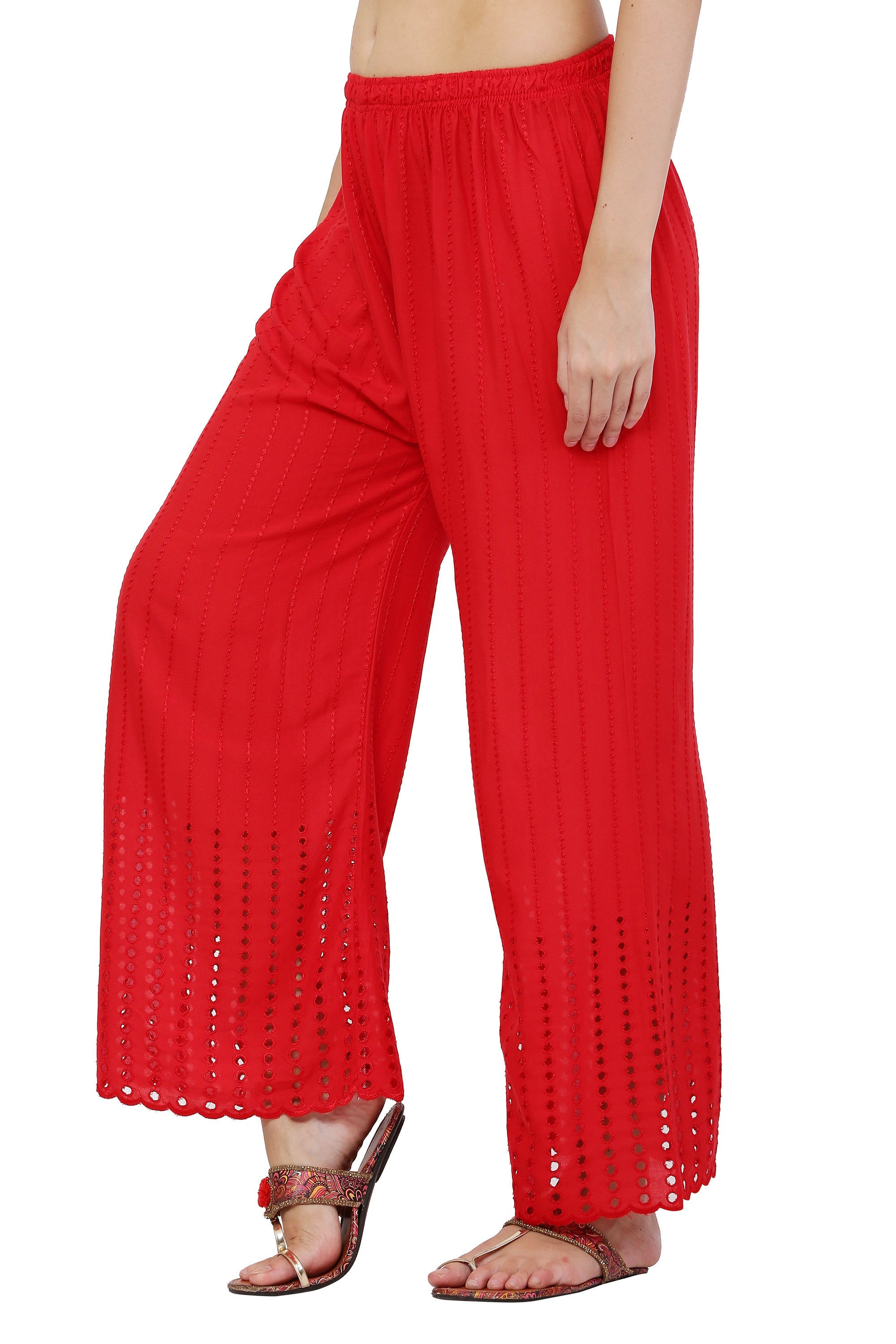 PAVONINE Red Color Goti Aari Work Rayon Fabric Sharara For Women - Distacart