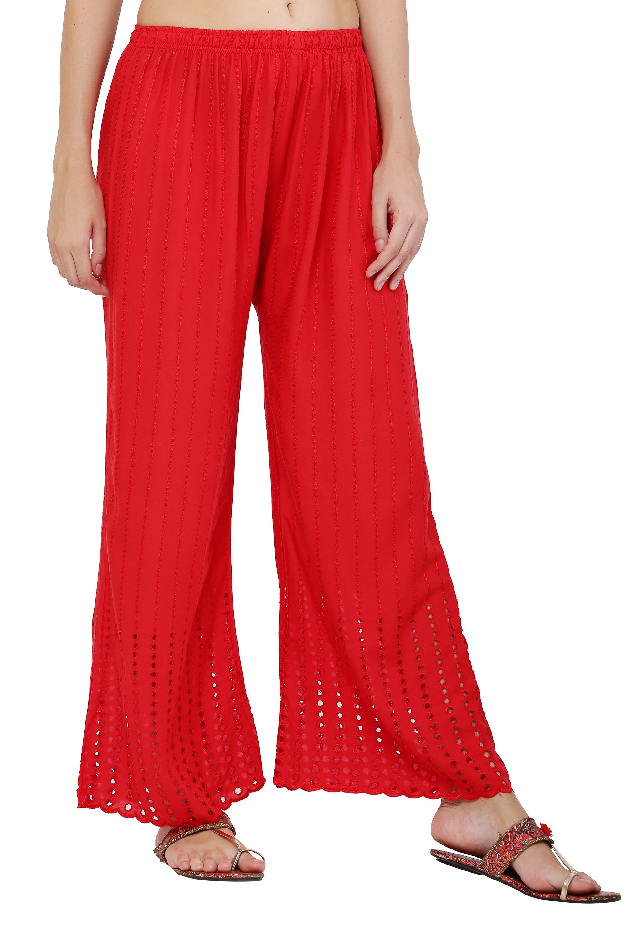 PAVONINE Red Color Goti Aari Work Rayon Fabric Sharara For Women - Distacart