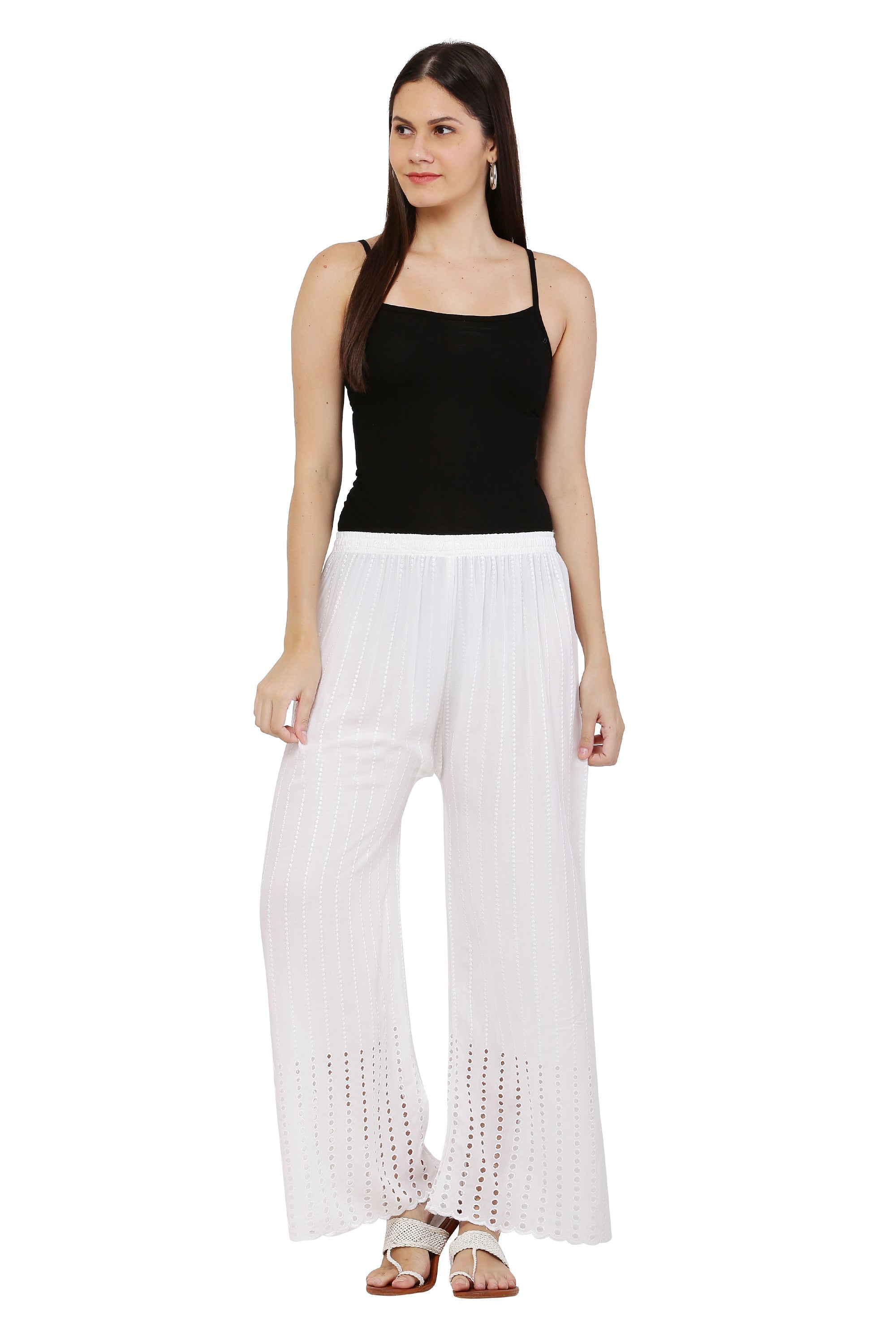 PAVONINE White Color Goti Aari Work Rayon Fabric Palazzo For Women - Distacart