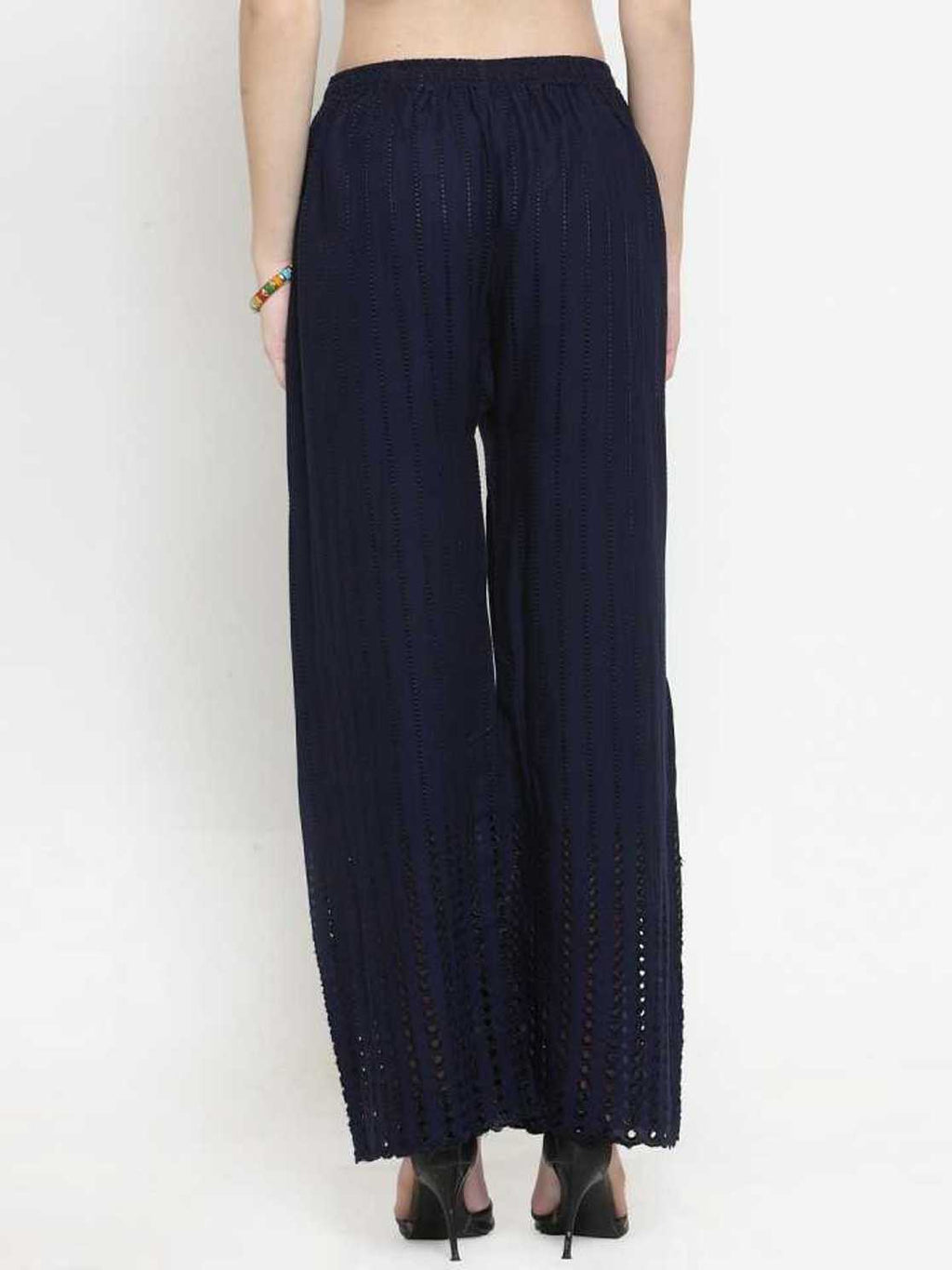 PAVONINE Navy Blue Color Goti Aari Work Rayon Fabric Palazzo For Women - Distacart