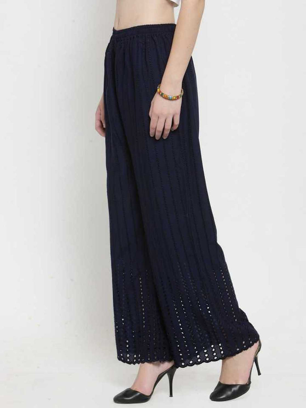 PAVONINE Navy Color Goti Aari Work Rayon Fabric Sharara For Women - Distacart