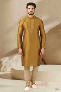 Raivat Ethnic Banarasi Art Silk Mirror Work Kurta Pajama In Gold Colour - Distacart
